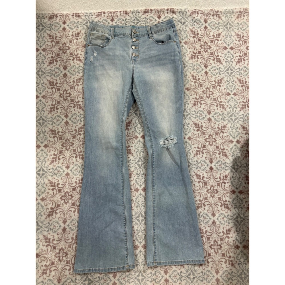 Thereabouts Girls Flare Jeans Light Wash Button Fly Distressed Size 16